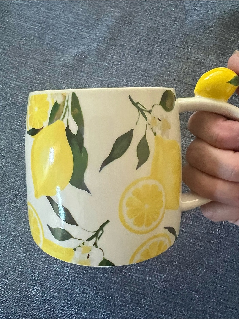 Ashland Lemon Motif Ceramic Mug in White, Yellow and Green NWT